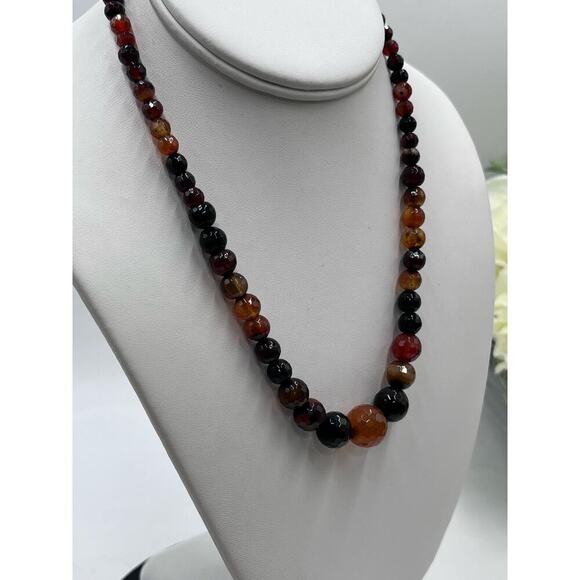 Faceted Carnelian Jasper Agate Quartz Graduated Necklace Healing Protection - Picture 11 of 13